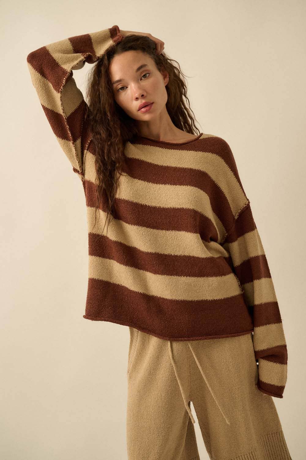 Promesa USA - Wholesale Knit Sweater - Women's - Textured Striped Knit Rolled-Edge Sweater18