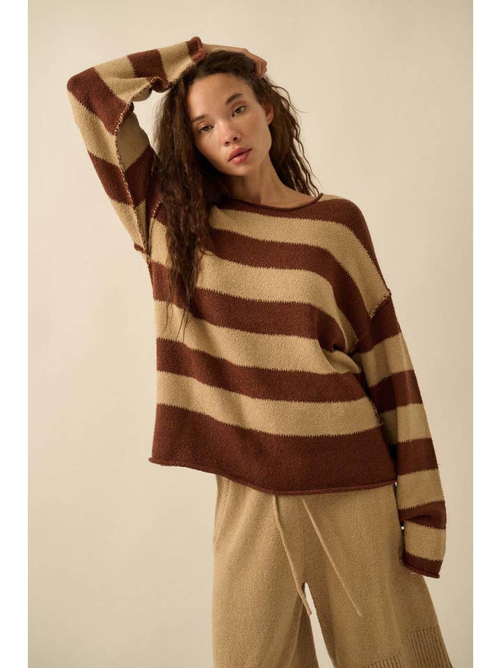 Promesa USA - Wholesale Knit Sweater - Women's - Textured Striped Knit Rolled-Edge Sweater18