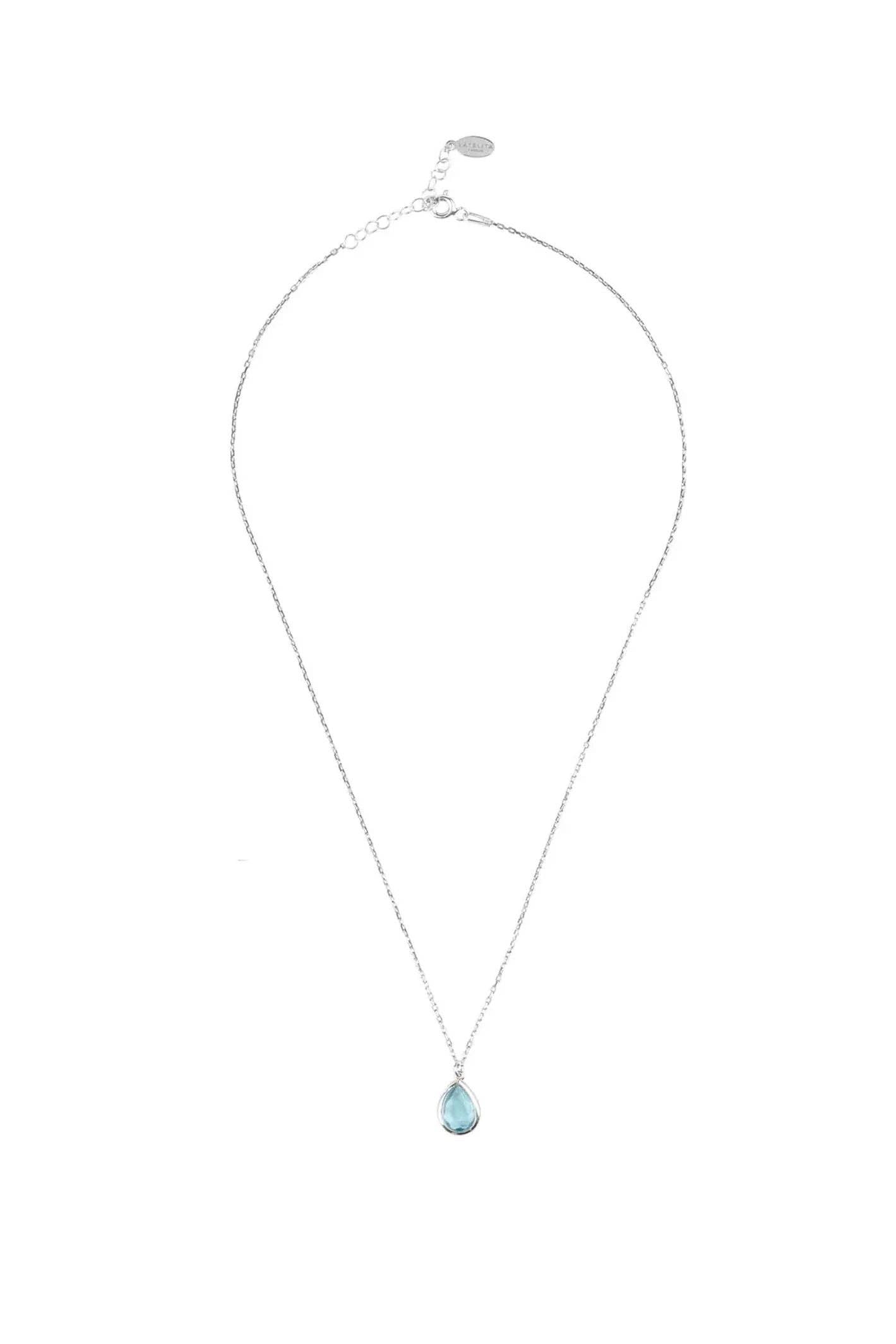 Latelita – wholesale Pendant/charm necklace – Pisa Mini Teardrop Necklace Silver Blue Topaz2