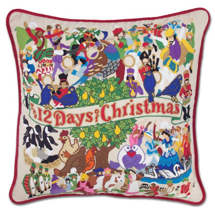 catstudio - Wholesale Throw/Decorative Pillow - 12 Days of Christmas Hand-Embroidered Pillow