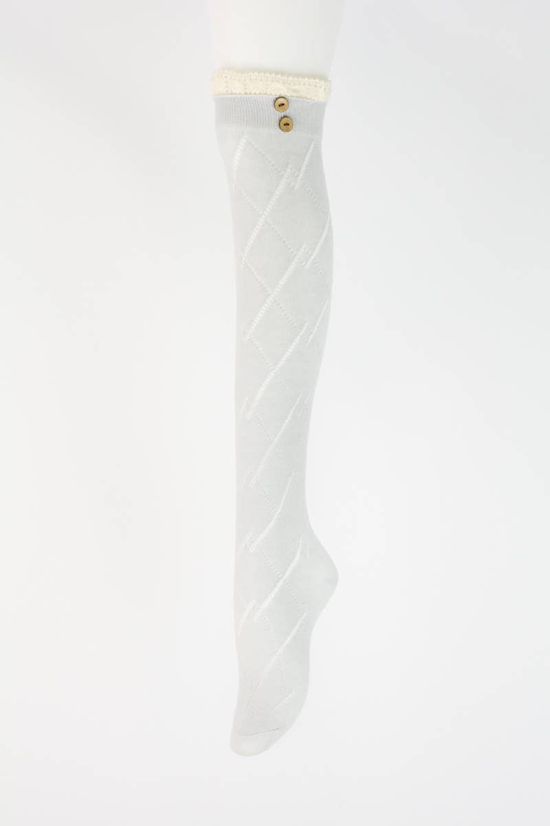 Leto Accessories - Wholesale Socks - Women's - Cozy Thigh-High Diamond Knit Socks with Button Accent 🧦1