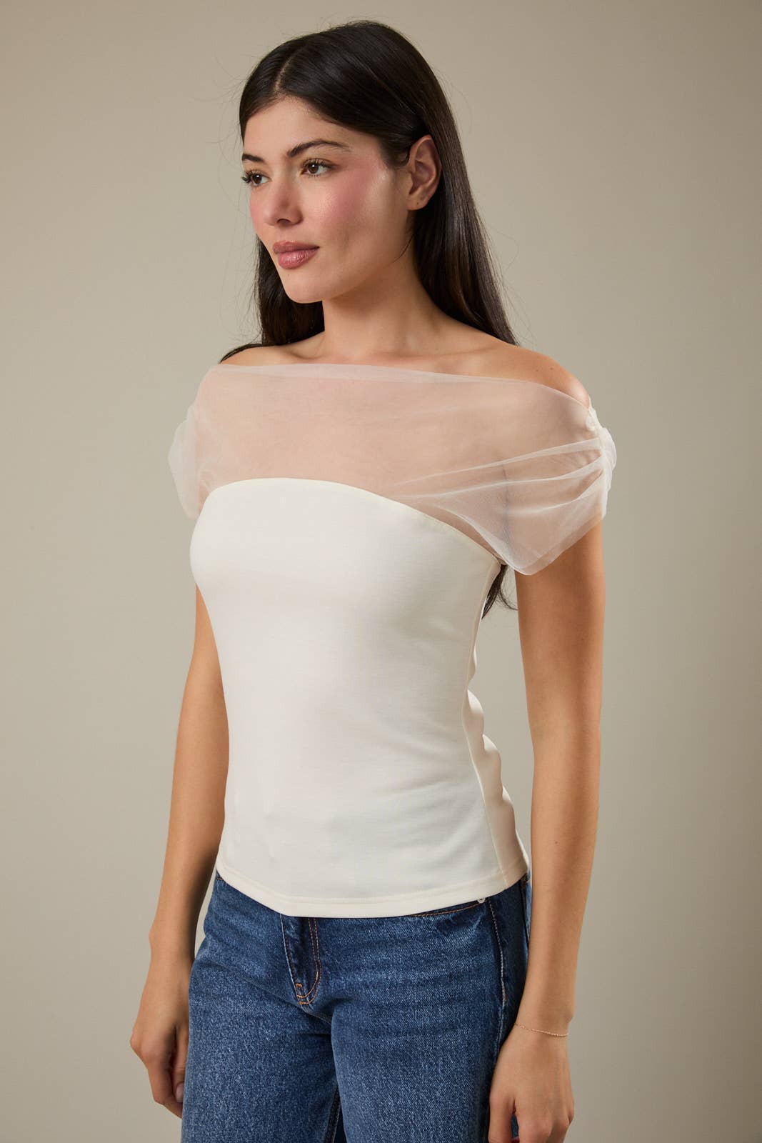 Sunday Edition - Wholesale Blouse - Women's - MESH & PONTI MIX DRAPE TOP11