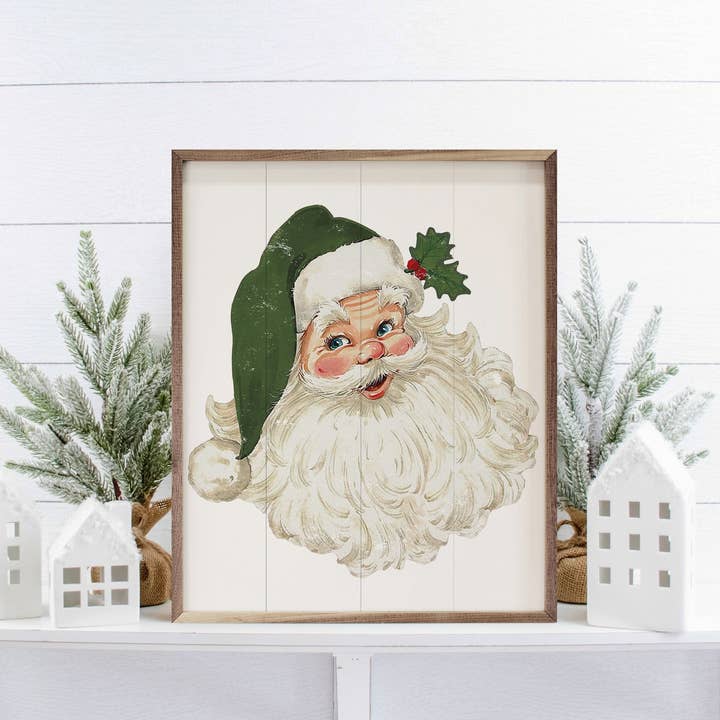 Kendrick Home - Wholesale Christmas Wall Art - Santa Green Hat