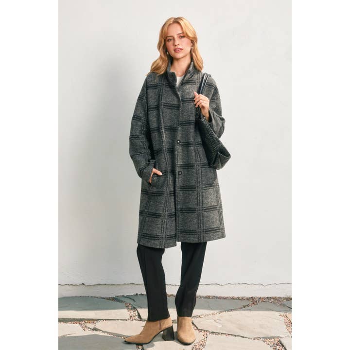Checkered Stand Collar Wool Coat for wholesale by Dress Forum
