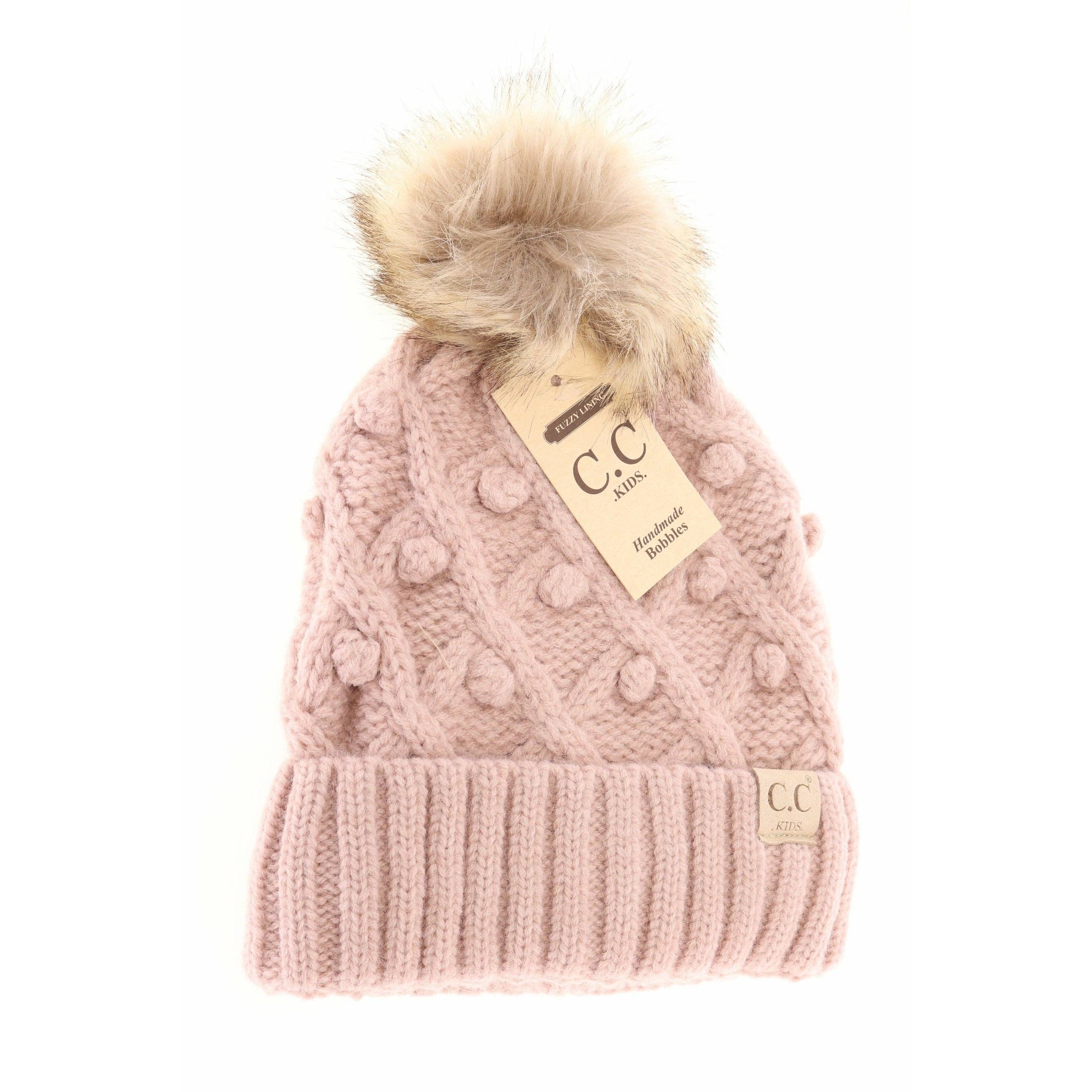 C.C Beanie – wholesale Beanie – Kids – Kids' C.C Bobble Knit Beanie with Faux Fur Pom4