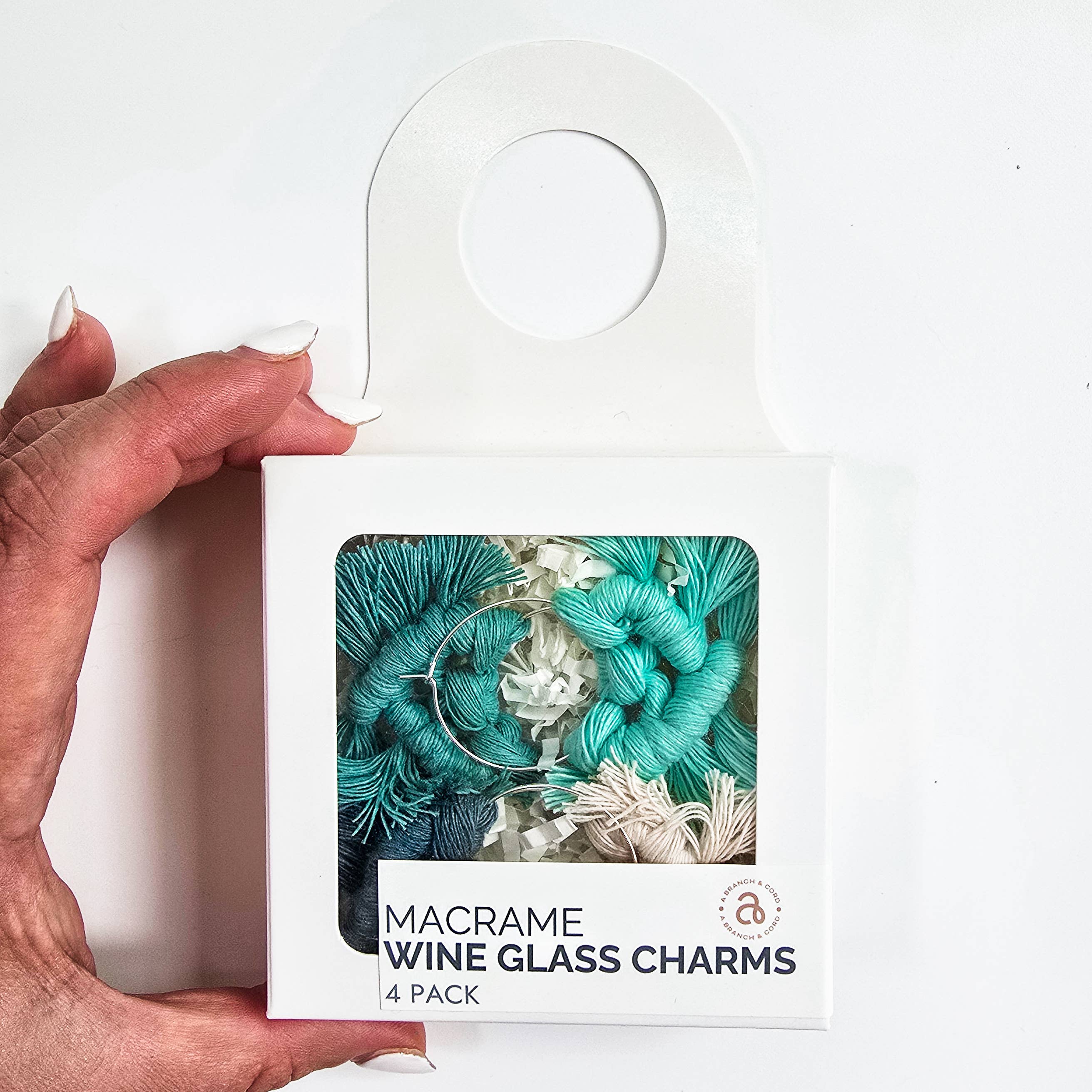 A Branch & Cord - Wholesale Wine Charm - Set of 4 Macrame Wine Charms – Handmade Boho Drink Markers5