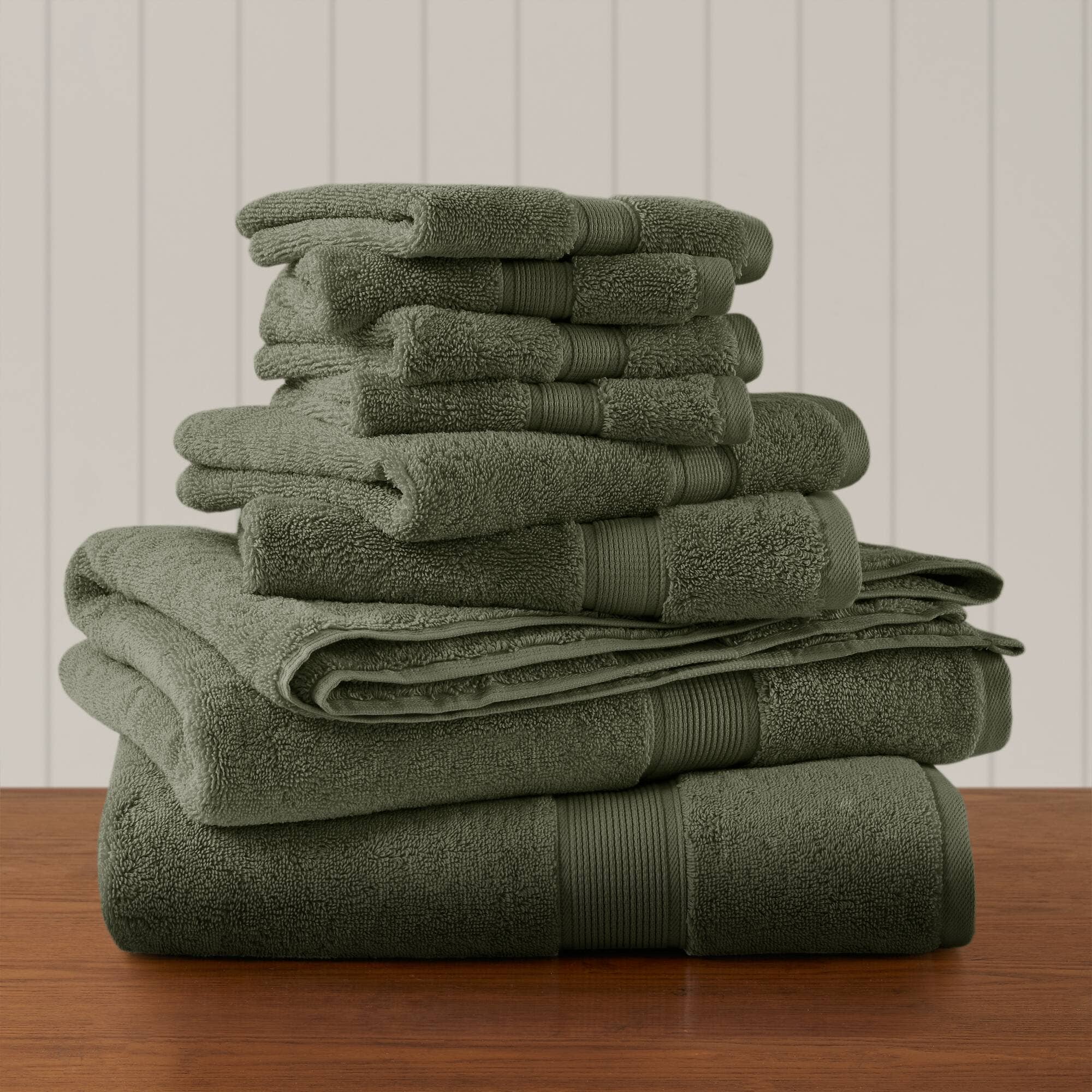 Olliix - Wholesale Bath Towel - 8-Piece 800gsm Cotton Absorbent Towel Set, Olive Green0