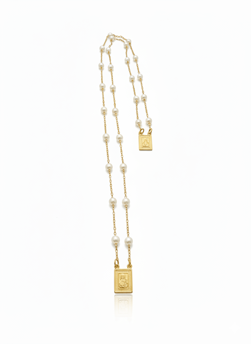 Guadalupe Gifts - Wholesale Pendant/Charm Necklace - Gold-Plated Pearl Scapular Charm Necklace 18 & 24-inch2