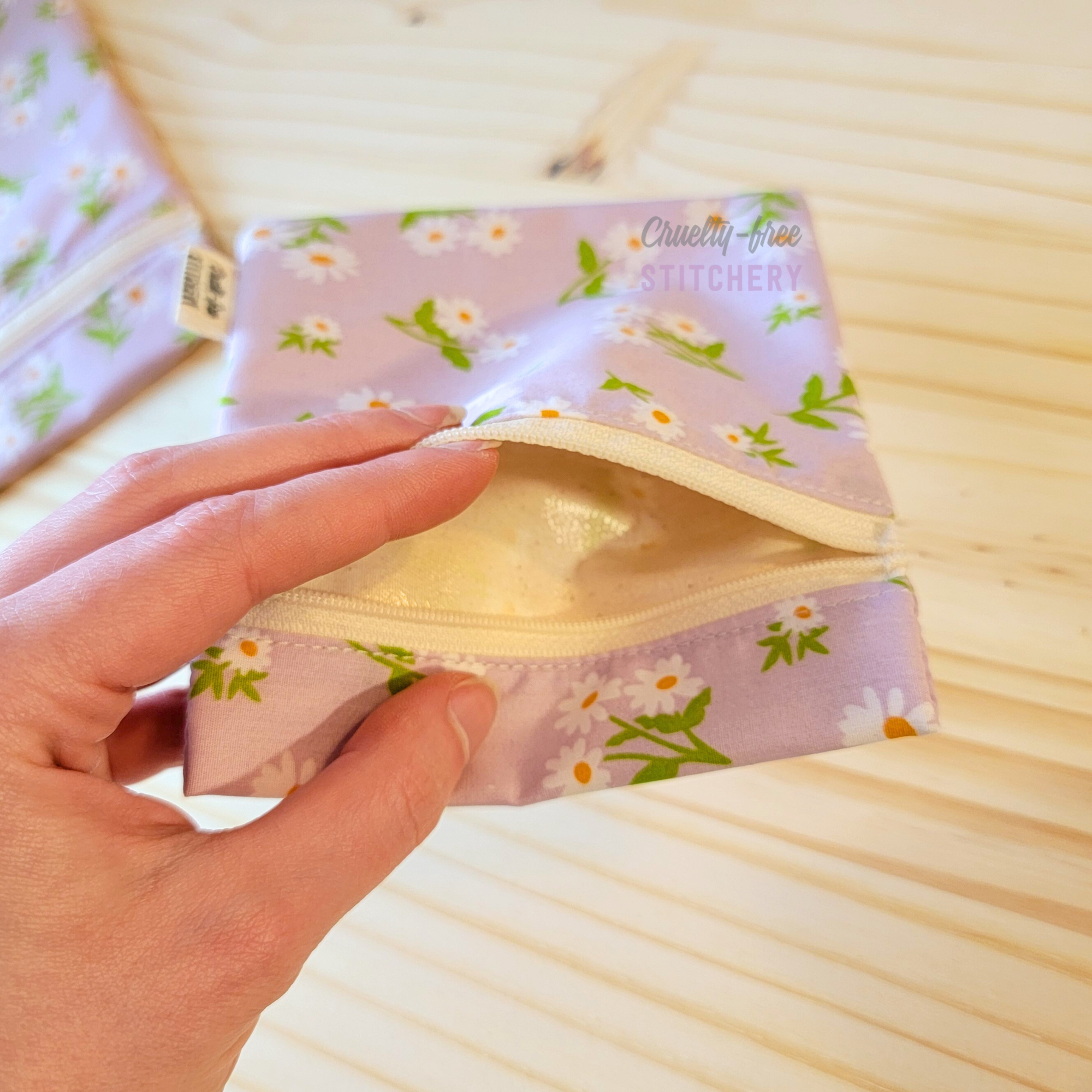 Cruelty-Free Stitchery - Wholesale Food Storage Wrap/Bag - Reusable Snack/Sandwich Bag - Lavender Daisy5