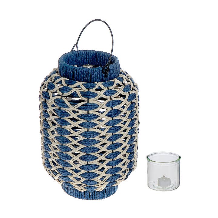 Anya Paper Rope Lantern With Handle Blue/Beige Large for wholesale by IH Casa Decor
