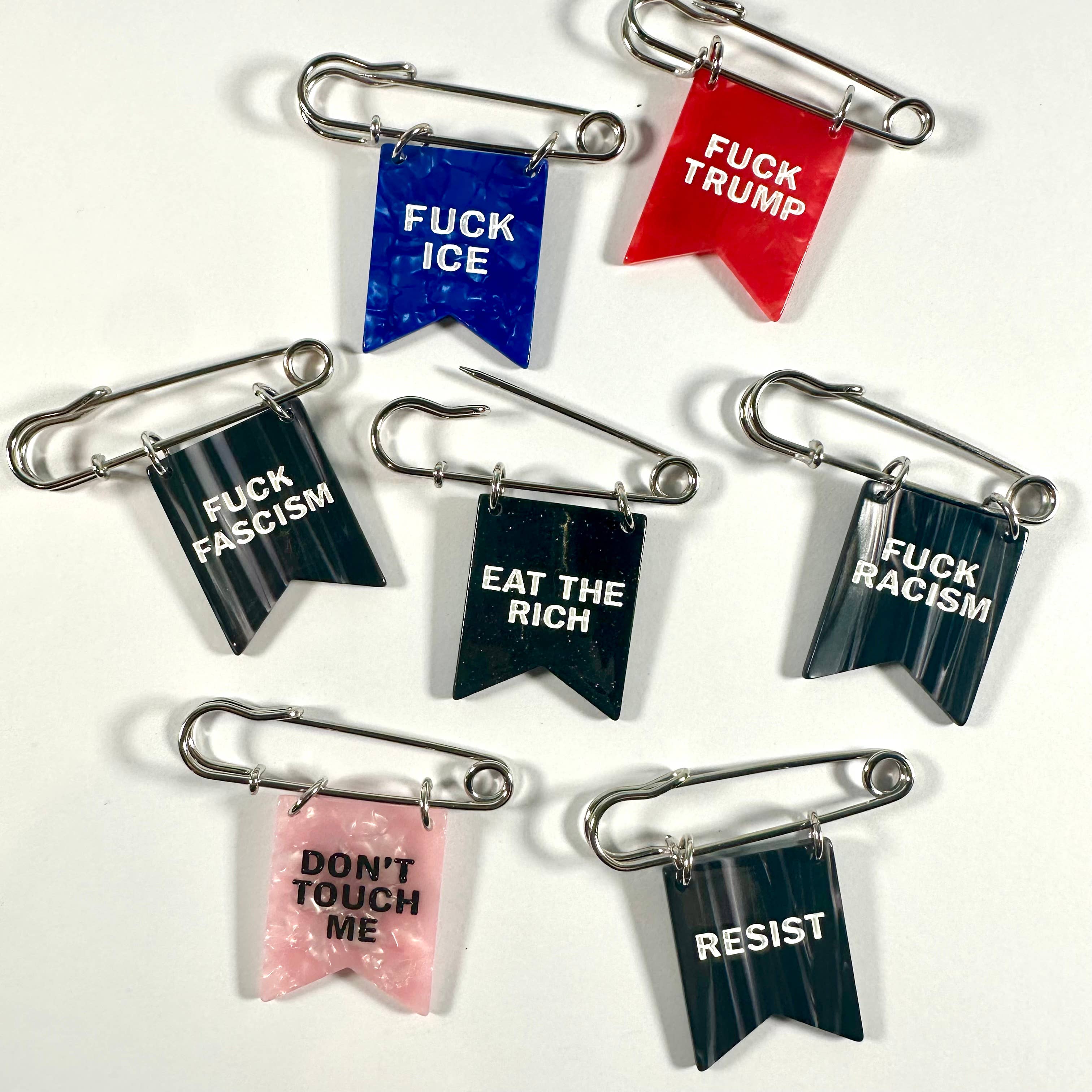 Foolish Fetish - Wholesale Lapel Pin/Button - F*ck Fascism Banner Ribbon Safety Pin4