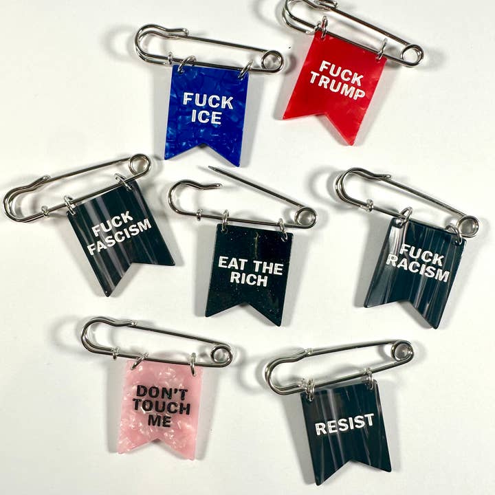 Foolish Fetish - Wholesale Lapel Pin/Button - F*ck Fascism Banner Ribbon Safety Pin4