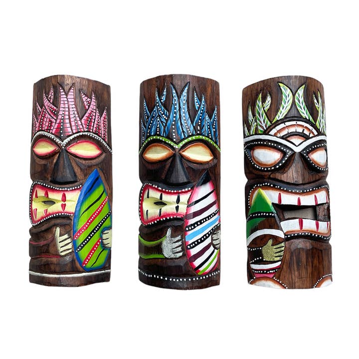 Set Of 3 Tropical Hawaiian Wooden Tiki Wall Masks -12" for wholesale by OMA - Eclectic Home
