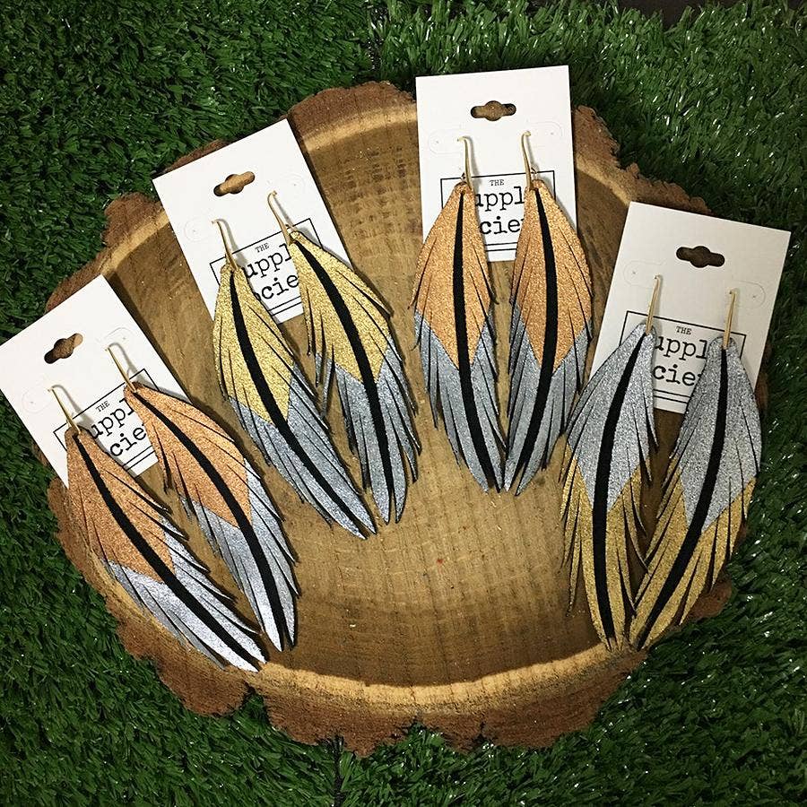 The Supply Society - Wholesale Dangle Earrings - Short Feather Leather Earrings  - Bronze Pewter Painted1
