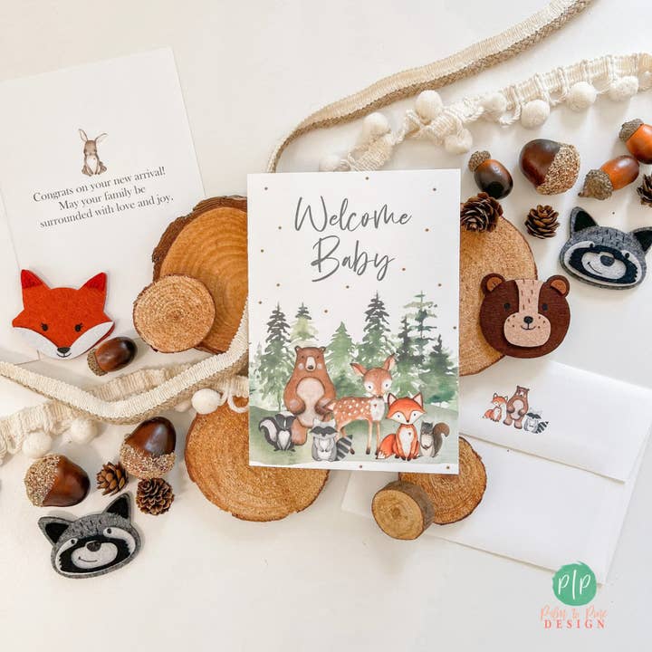 Palm to Pine Design - Wholesale Baby Card - Woodland Welcome Baby Shower Card, Folded Greeting Card7