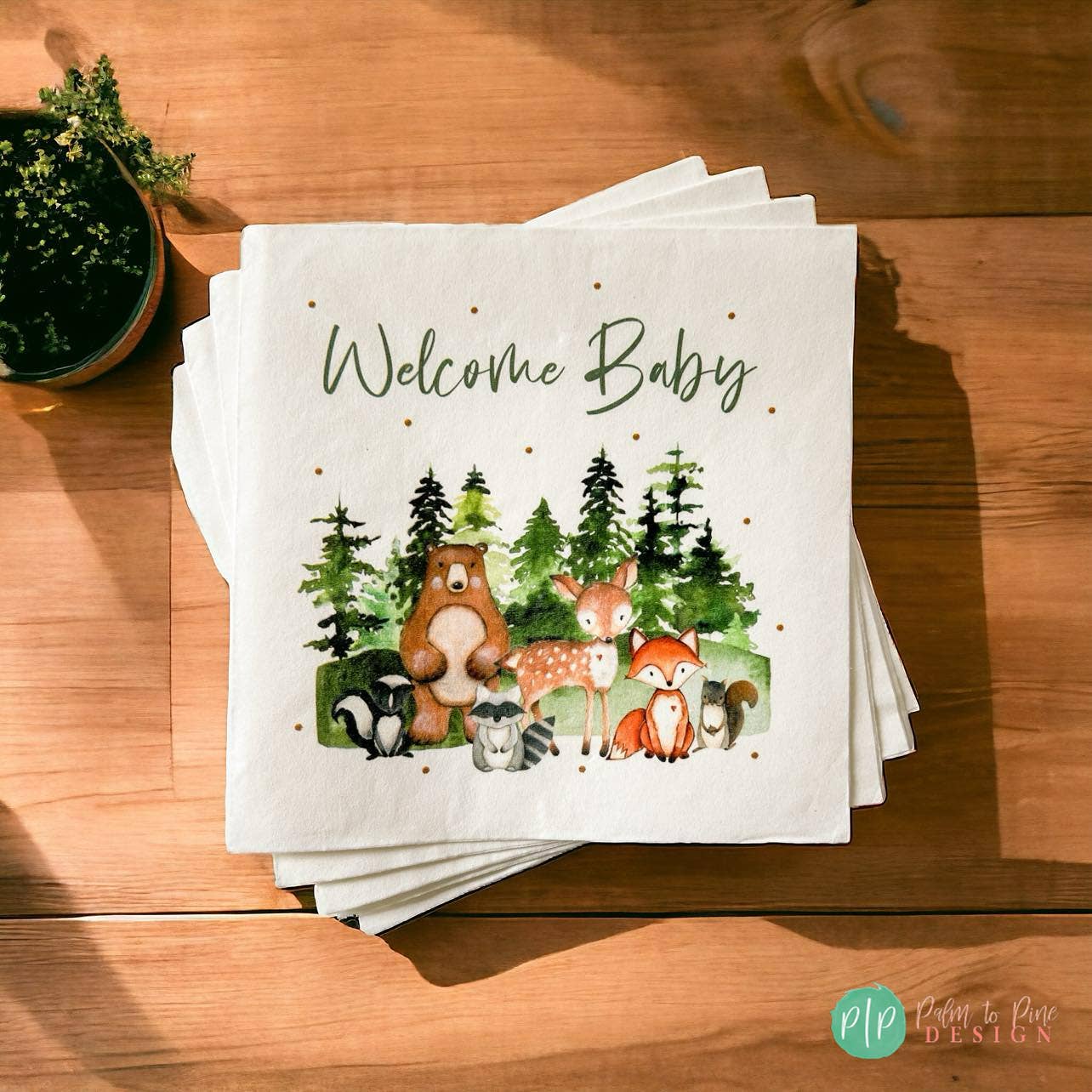 Palm to Pine Design - Wholesale Disposable Napkin - Woodland Baby Shower Napkins, Woodland Party Tableware3