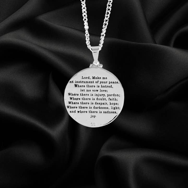 Cottage Garden – wholesale Pendant/charm necklace – Nk St Francis Round Medal Sil Plt 24 Ch2