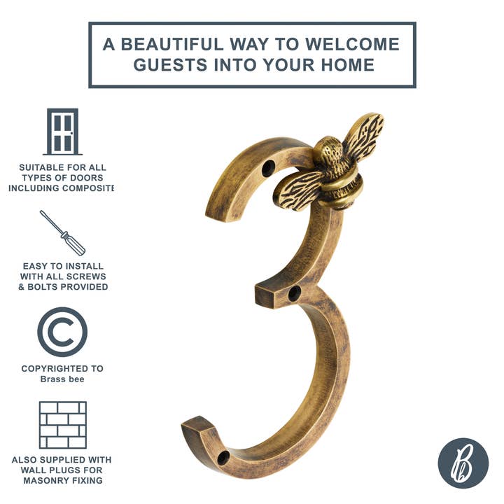 Brass bee - Wholesale Wall hook - Brass bee Premium House Numbers with Bee in Heritage Finish7
