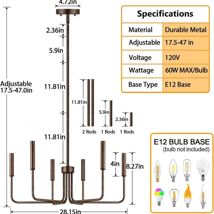 Rustic Black 6 Light Farmhouse Chandelier For Dining Room for wholesale on Faire7