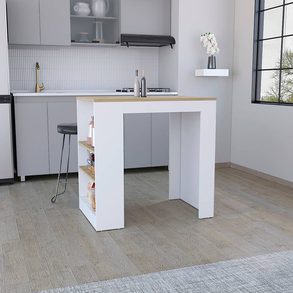 TUHOME FURNITURE – Organizador/armazenamento de cozinha por atacado – Portree Kitchen Island com prateleiras de 3 lados24
