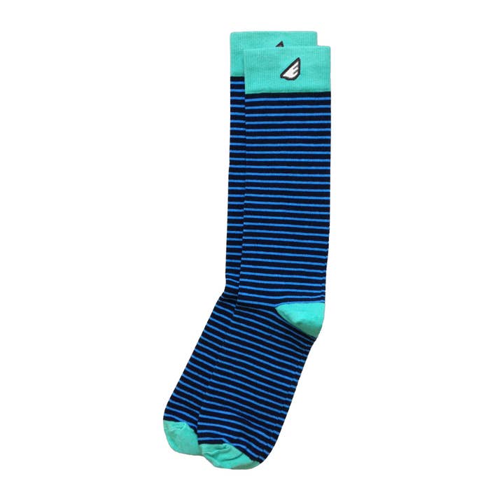 Underdog - Noir, bleu ciel et vert. Robe de fabrication américaine/chaussettes à rayures décontractées pour la vente par Boldfoot Socks