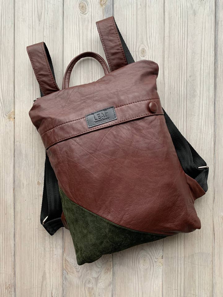 Mochila Única de Couro Borgonha por atacado de LeaF