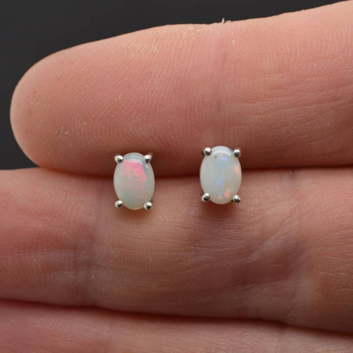 Pendientes de ópalo australiano de plata, ópalos ovalados para venta al por mayor de OlliesOpals