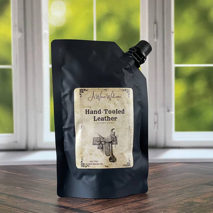 Wild West Hand-Tooled Leather Softie | Squeeze Wax Melt for wholesale by A Warm Welcome