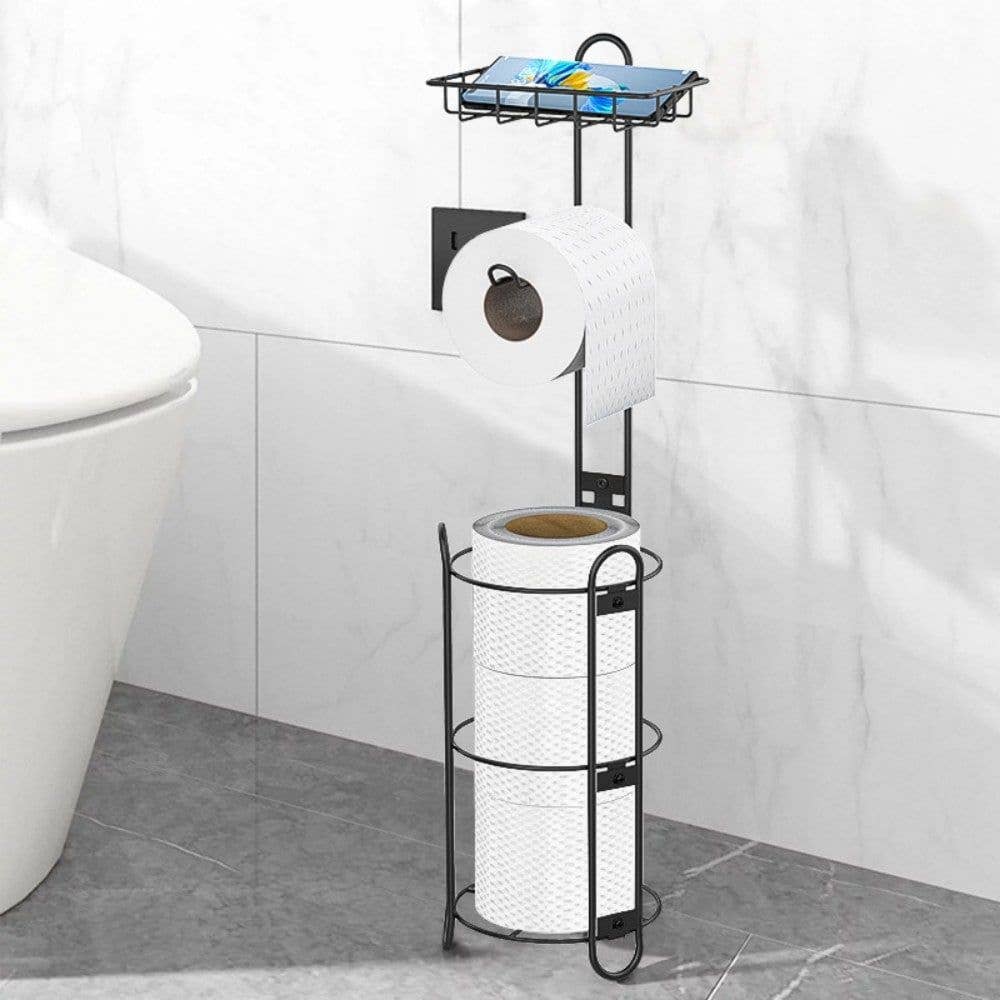 Naomi's Happy Place Shop - Wholesale Toilet Paper Holder - Toilet Paper Holder Stand, Black toilet Paper Holder Stand Stainless Steel Rustproof Tissue Roll Holder Floor Stand Storage for Bathroom2