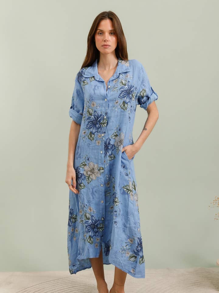 Robe en 100% Lin imprimé fleur REF. 6560 pour la vente par LÉA & LUC