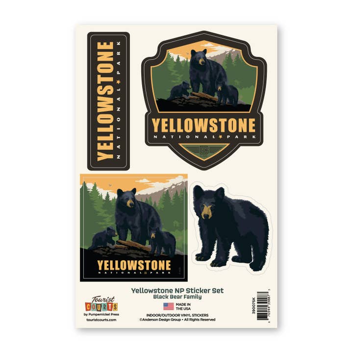 Yellowstone NP Black Bear Family Sticker Set for wholesale by Tourist Courts