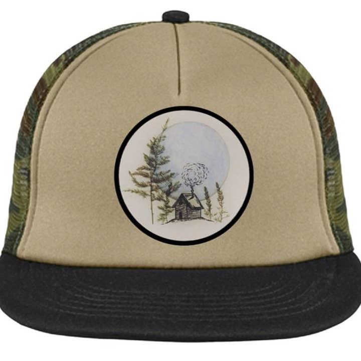 Cozy Cabin Trucker Snapback Hat for wholesale by ReLove By Love LLC