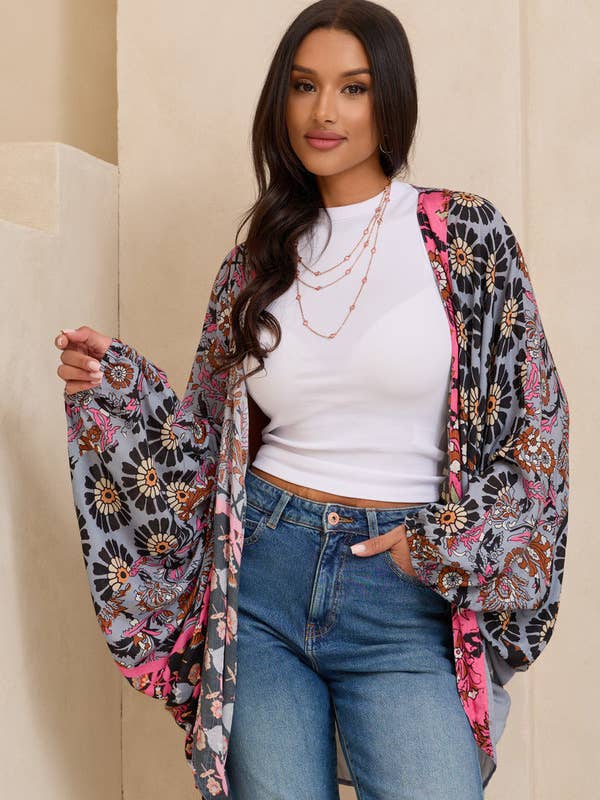 Abstract Floral Kimono Short for wholesale by SAACHI
