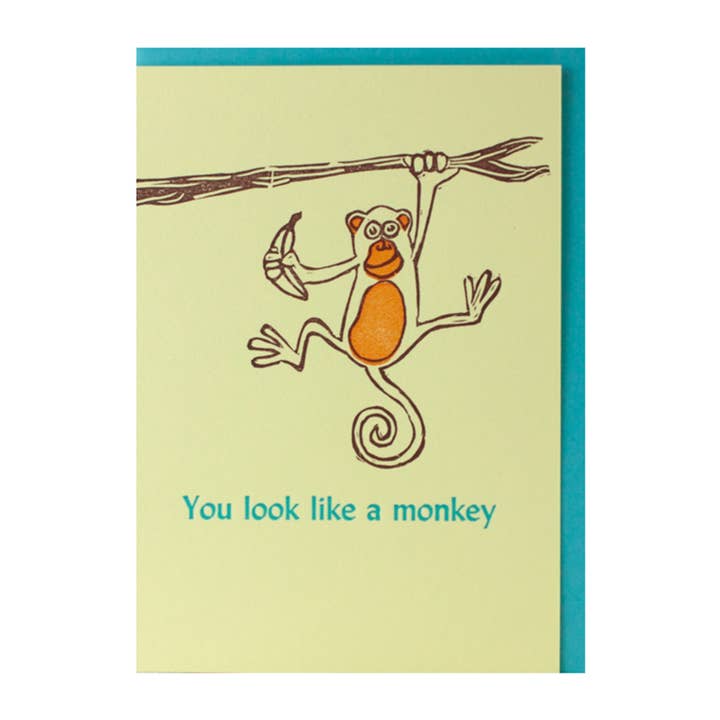 Du ser ut som en apa - Goofy Birthday Letterpress Gratulationskort för wholesale av Bruno Press