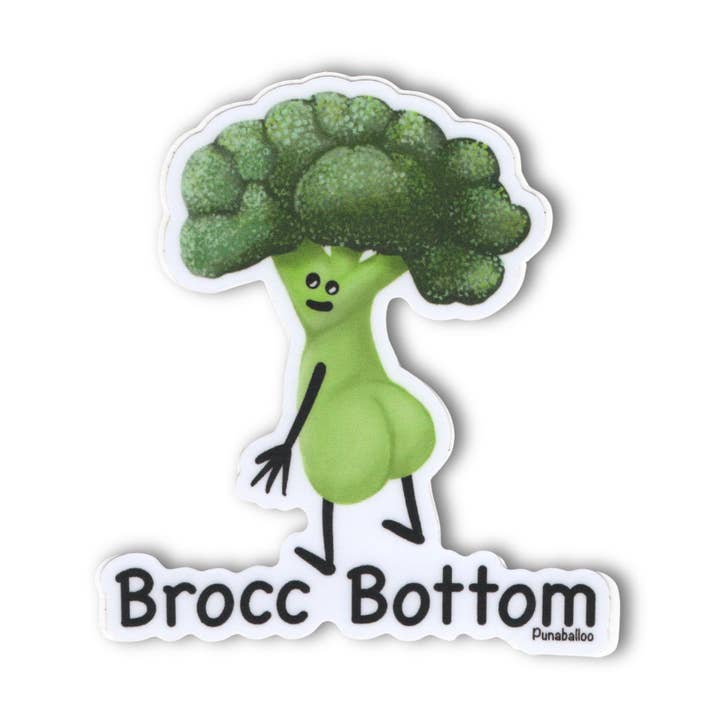 Broccoli Pun Sticker | Funny Laptop Decal | Brocc Bottom for wholesale by Punaballoo