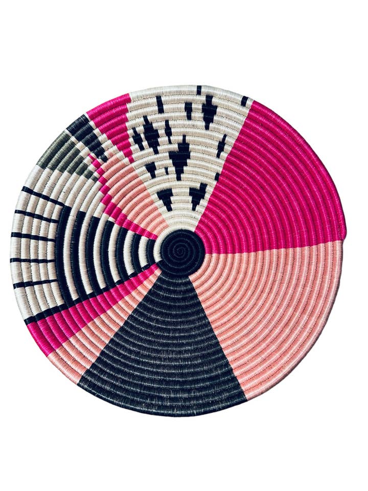 African Rwanda Woven Basket - Mwiza Pink & White for wholesale by The African Home Goods