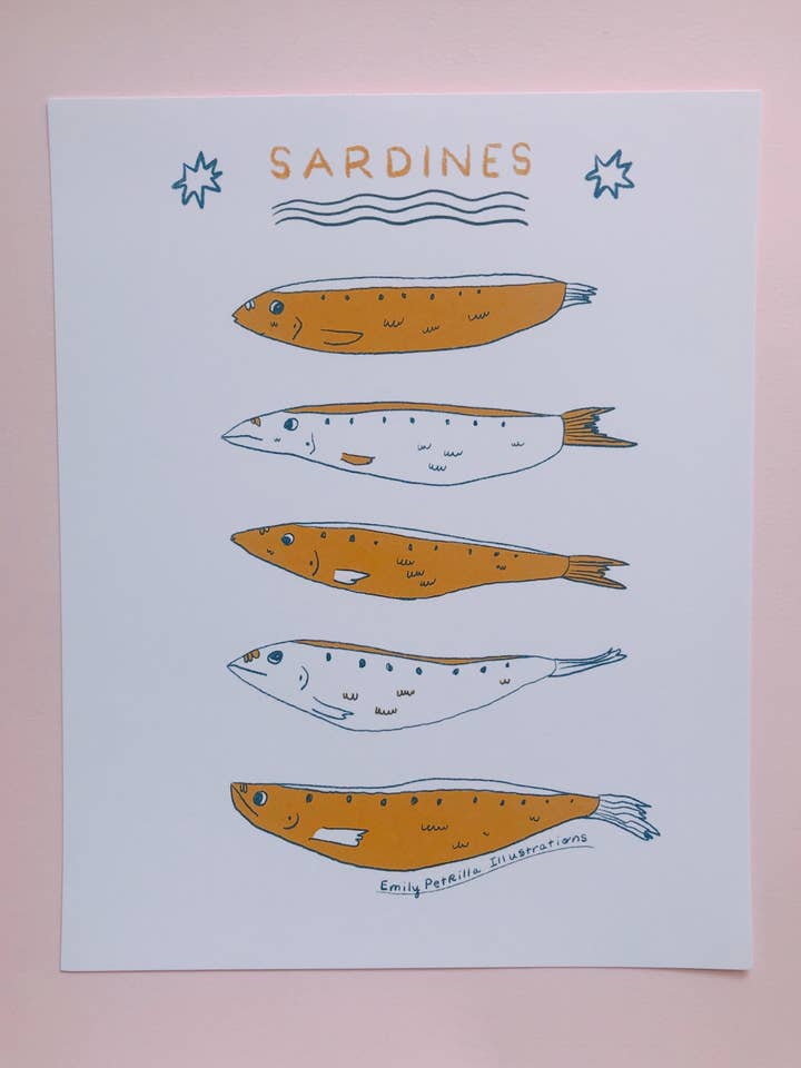 Süßer Sardinenprint für den Großhandel von Emily Petrilla Illustrations