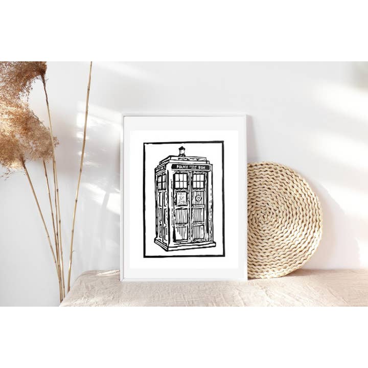 Tardis Fanart - Original Linocut Print for wholesale by Hannah Guthrie Designs