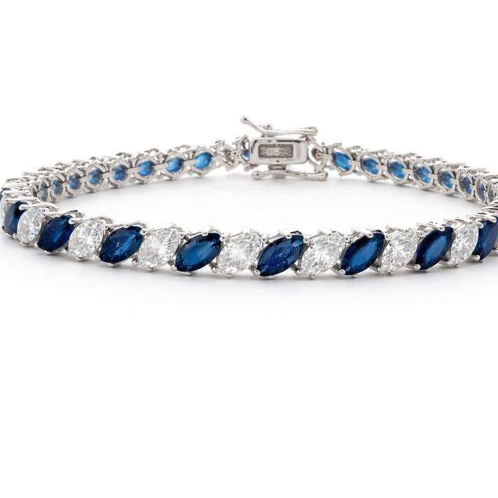 Bracelet de tennis en argent sterling avec alternance de marquises CZ colorées / claires (7") pour la vente par Atlanta Jewelers Supply