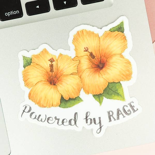 Powered by Rage Sticker for wholesale by Naughty Florals