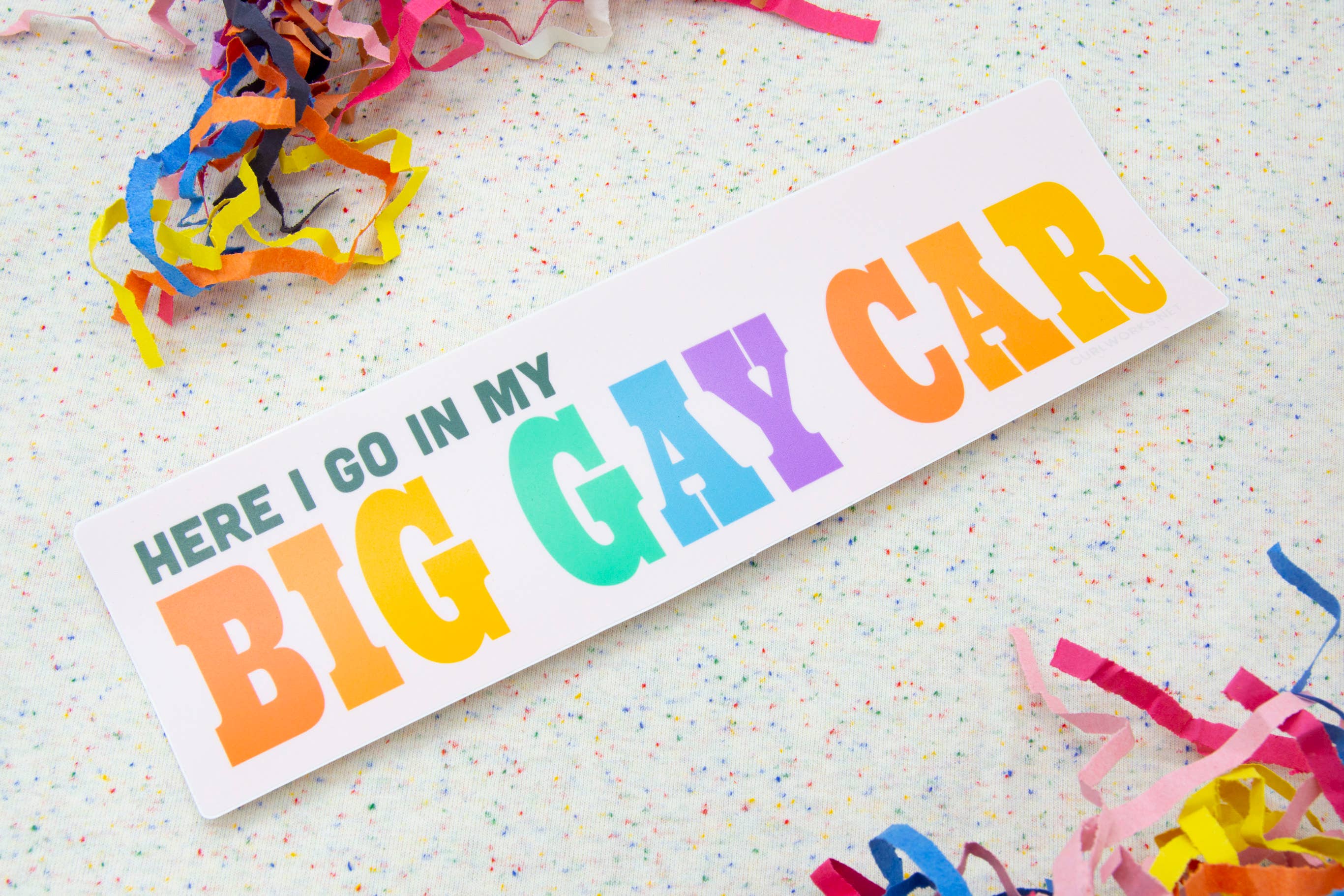 Curlworks - Vente Autocollant - Autocollant pour pare-chocs Here I go in my BIG GAY CAR en vinyle mat de 10 pouces1