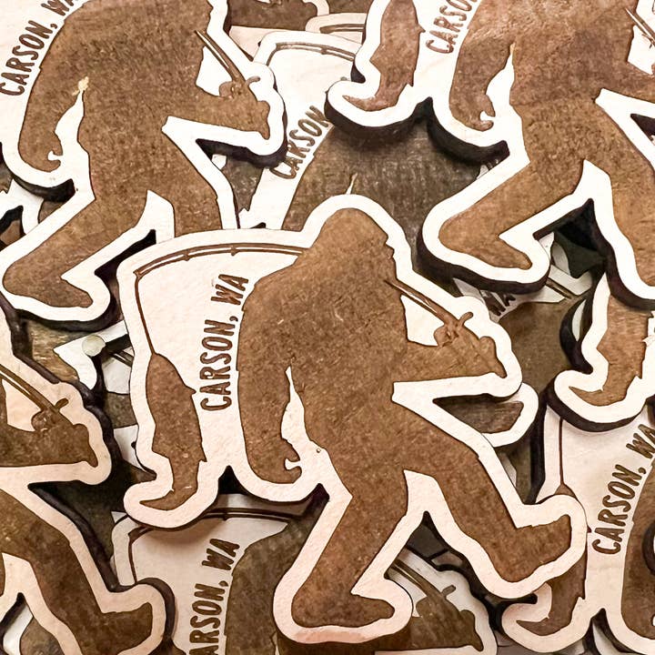 Wild Larch Creative - Wholesale Magnet - Bigfoot Fishing Wooden Magnet-Custom Personalized City/State1