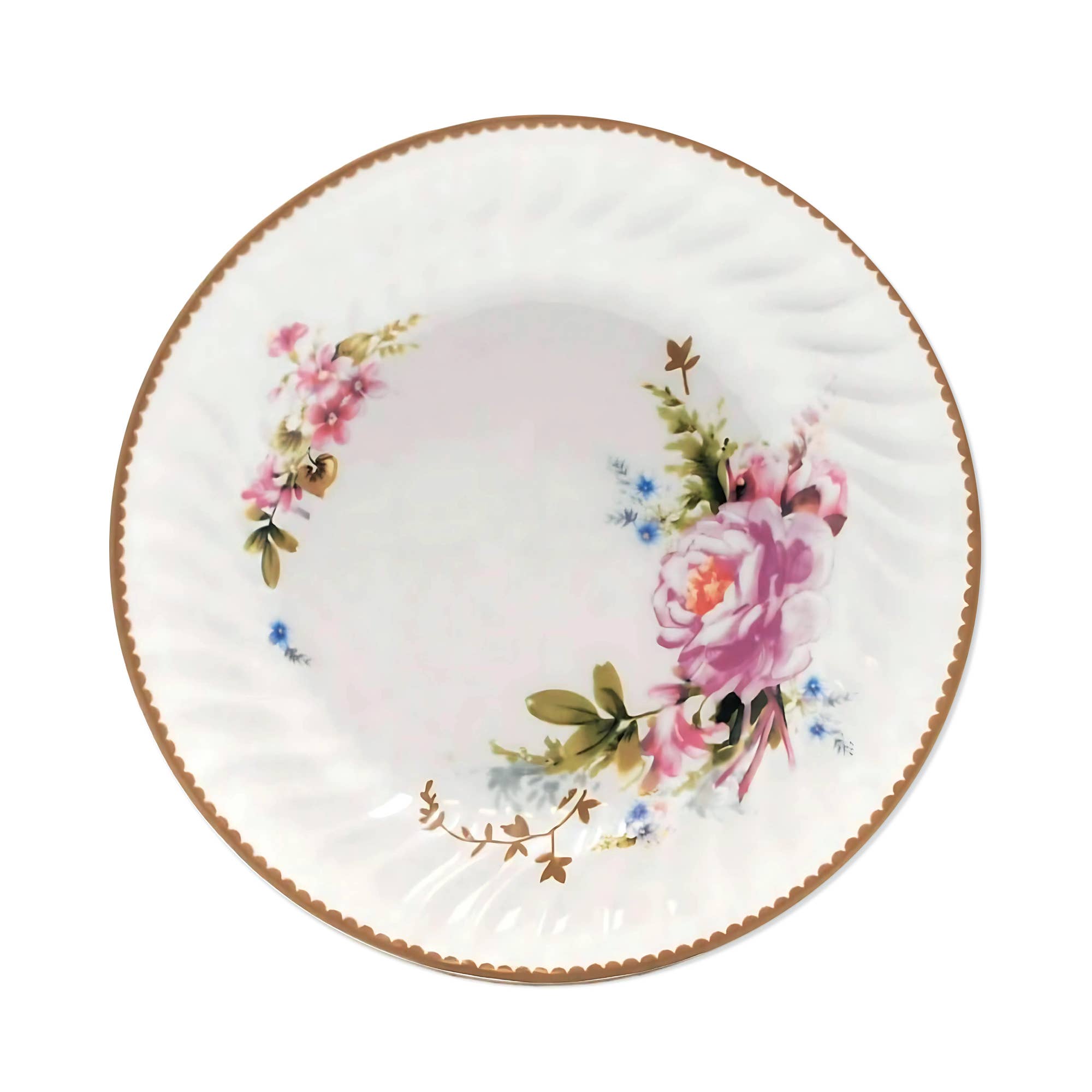 Lynns - Wholesale Dinner Plate - *Floral 7½-Inch Porcelain Dessert Plate with Rippled Swirls15