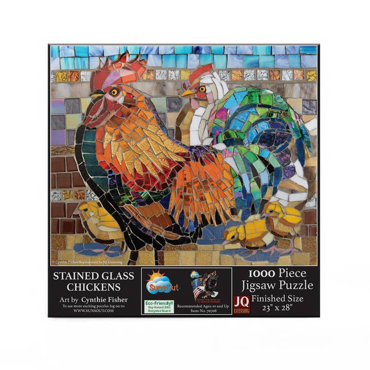 SunsOut - Vente Puzzle – adulte - Puzzle 5316 Poulets en vitrail de 1000 pièces2