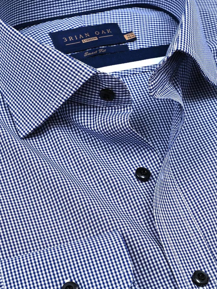 Royal Blue Mini Check Shirt for wholesale by Brian Oak Limited