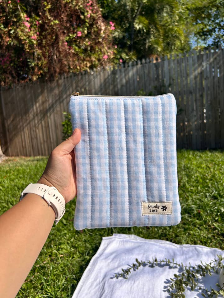 Light Blue Gingham Kindle (Zipper) for wholesale by DaintyLuxeAU
