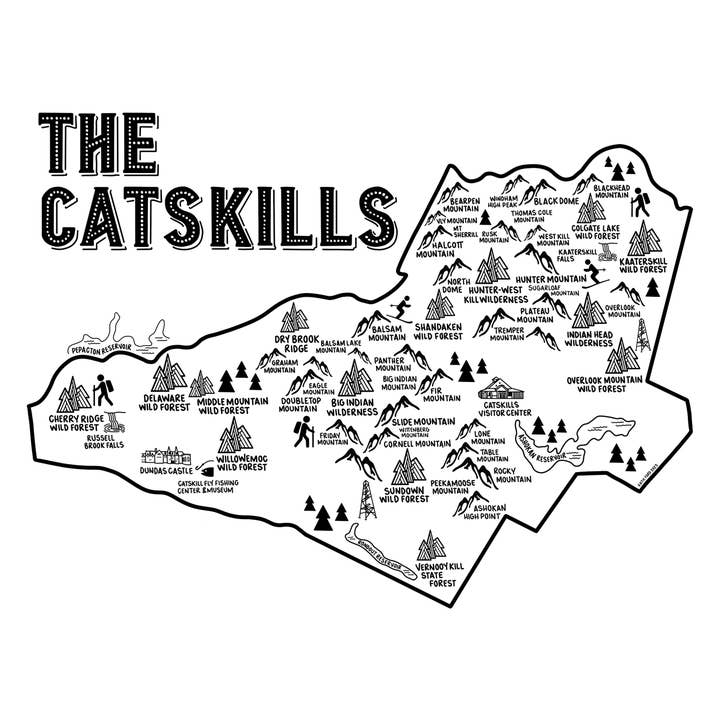 The Catskills Map Print White for wholesale by Whereabouts Shop