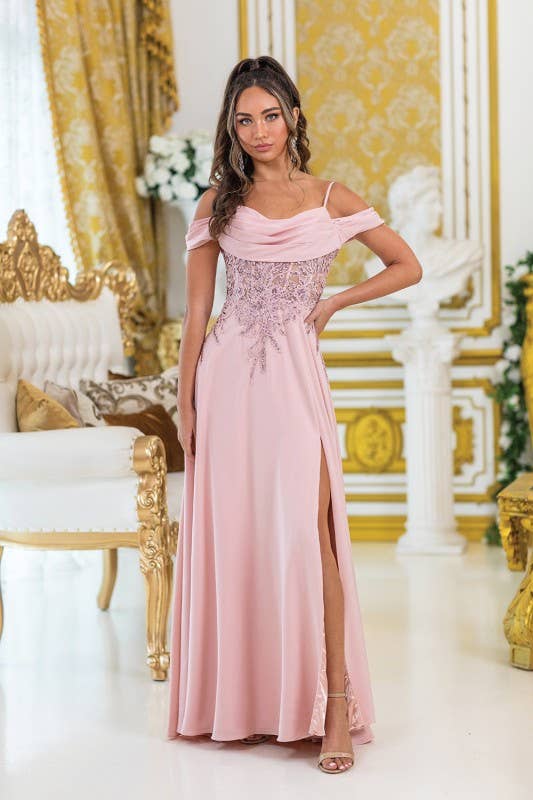 Dancing Queen Dress - Wholesale Gown - Women's - Off-Shoulder Prom Dress with Beaded Bodice3