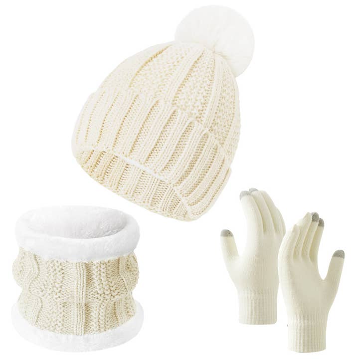 AK Brand - Wholesale Winter accessory set – women's - 3-Piece Knit Winter Set with Hat, Gloves, and Neck Warmer
12