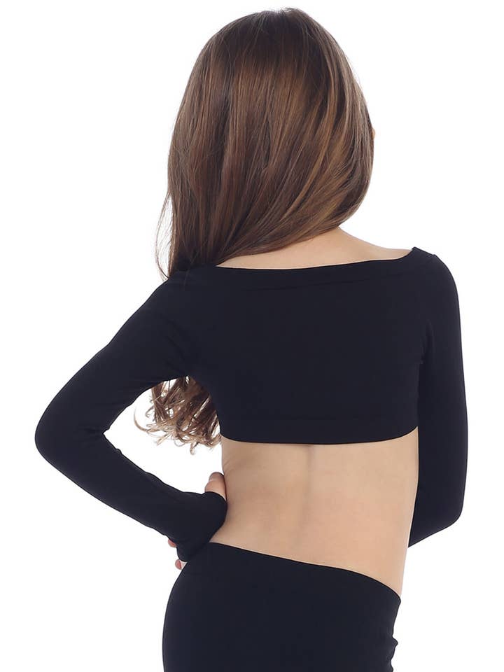 KurveShop - Wholesale T-Shirt - Kids - KIDS LONG SLEEVE CROP TOP WITH THUMB HOLES